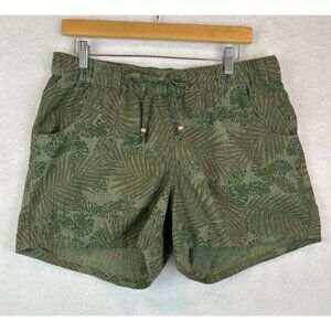 Natural Reflections Leaf Print Green Drawstring Shorts Girls Size M Drawstring